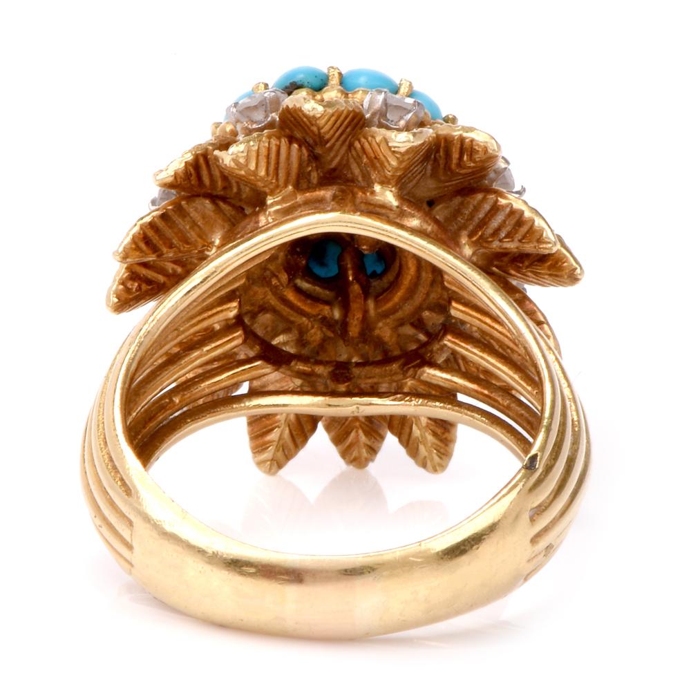 Women's  English Persian Turquoise Diamond 18 Karat Gold Cocktail Ring