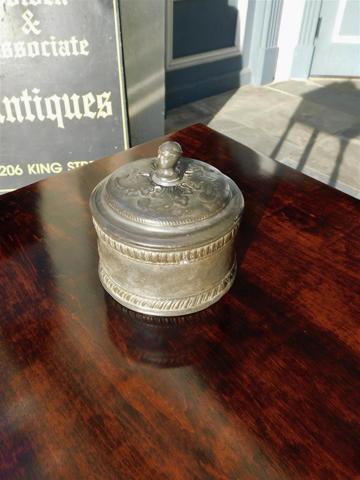 George III English Pewter Decorative Foliage and Figural Gadrooned Tobacco Jar, Circa 1780 For Sale