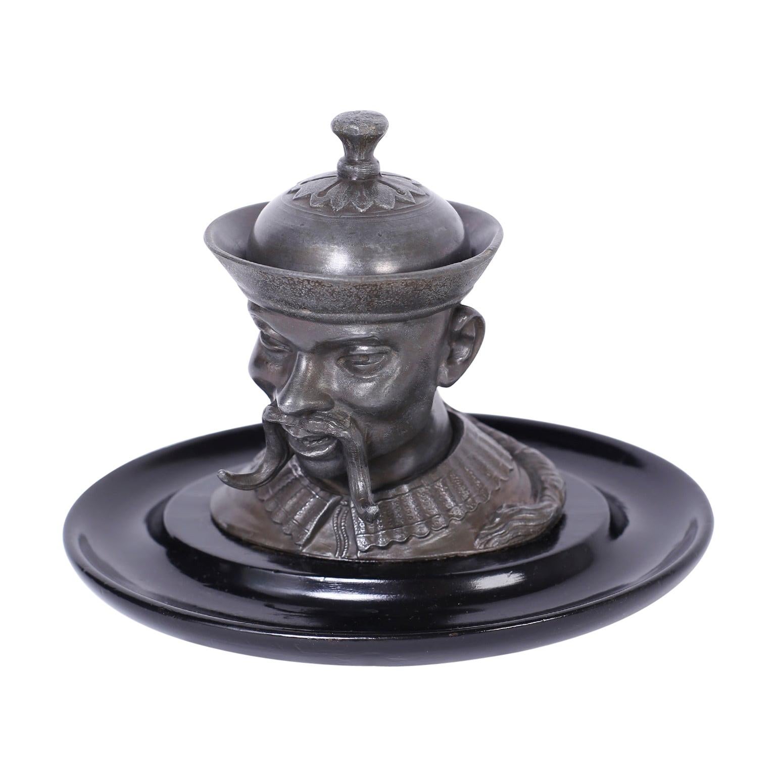 English Pewter Figural Inkwell