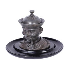 Vintage English Pewter Figural Inkwell