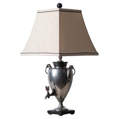 Antique English Pewter Hot Water Urn Lamp, 19th Century