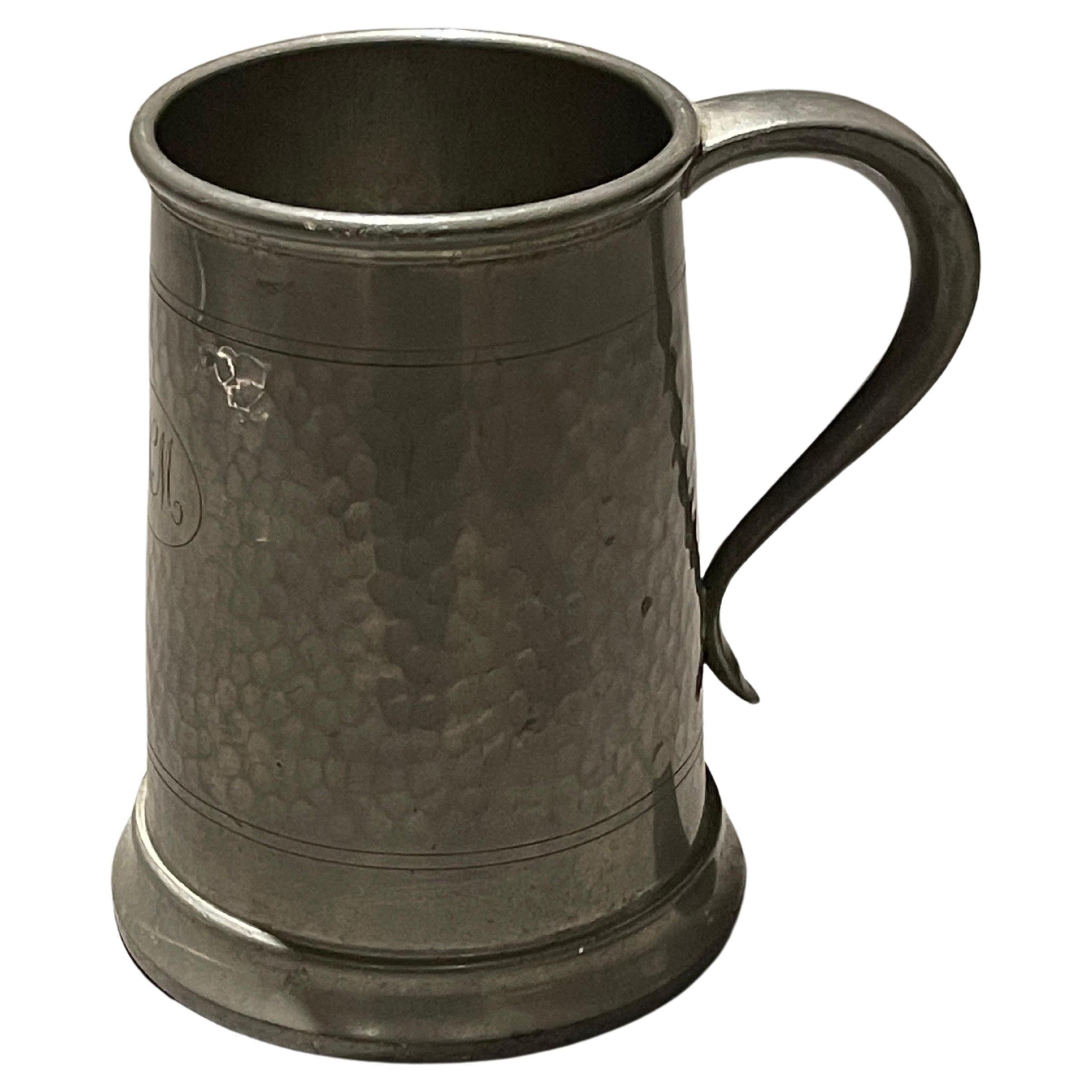 Tasse antique, cruche en étain argenté, verre à boire anglais des années 1850
