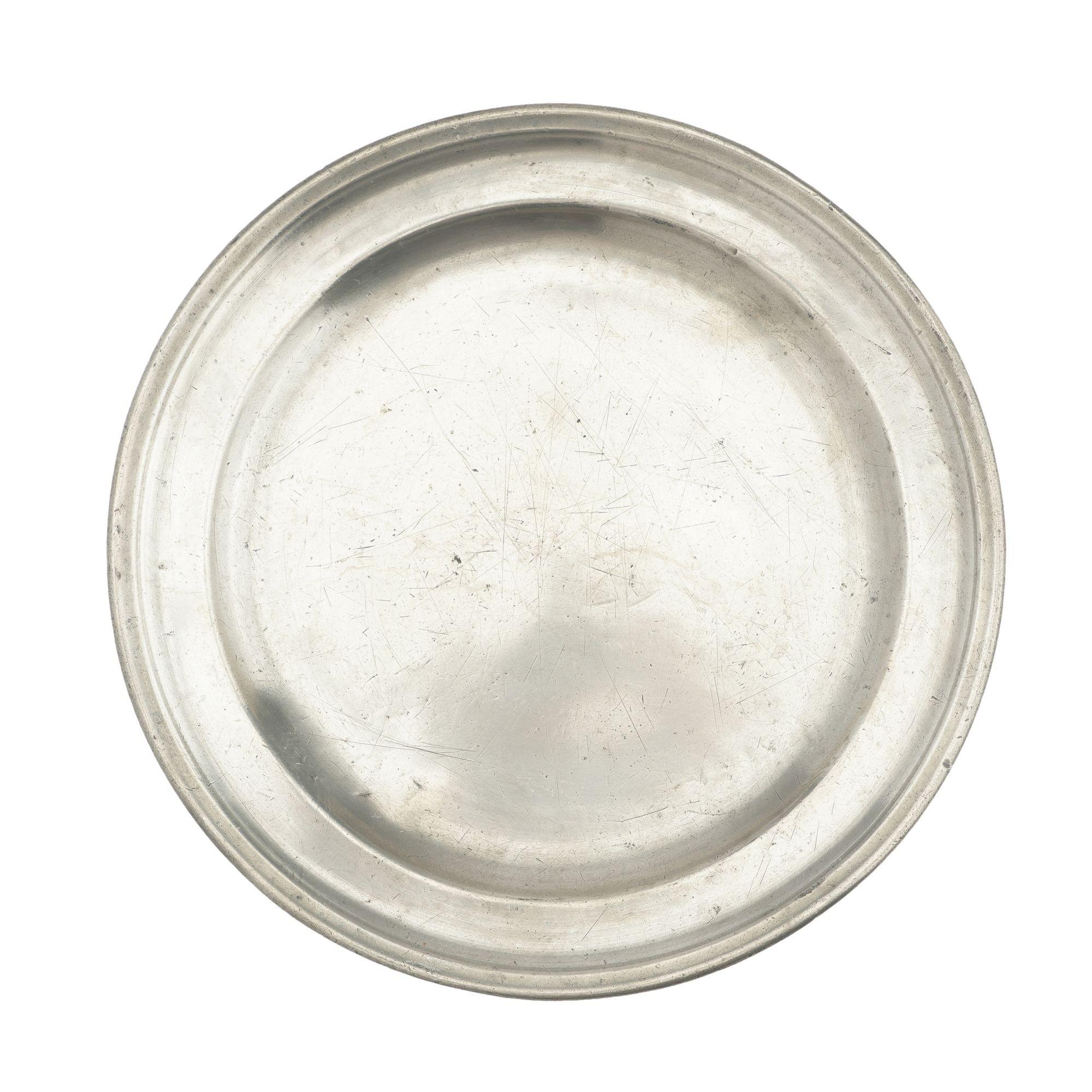 Pewter plate with flat rim and beaded edge. Impressed on the underside: 