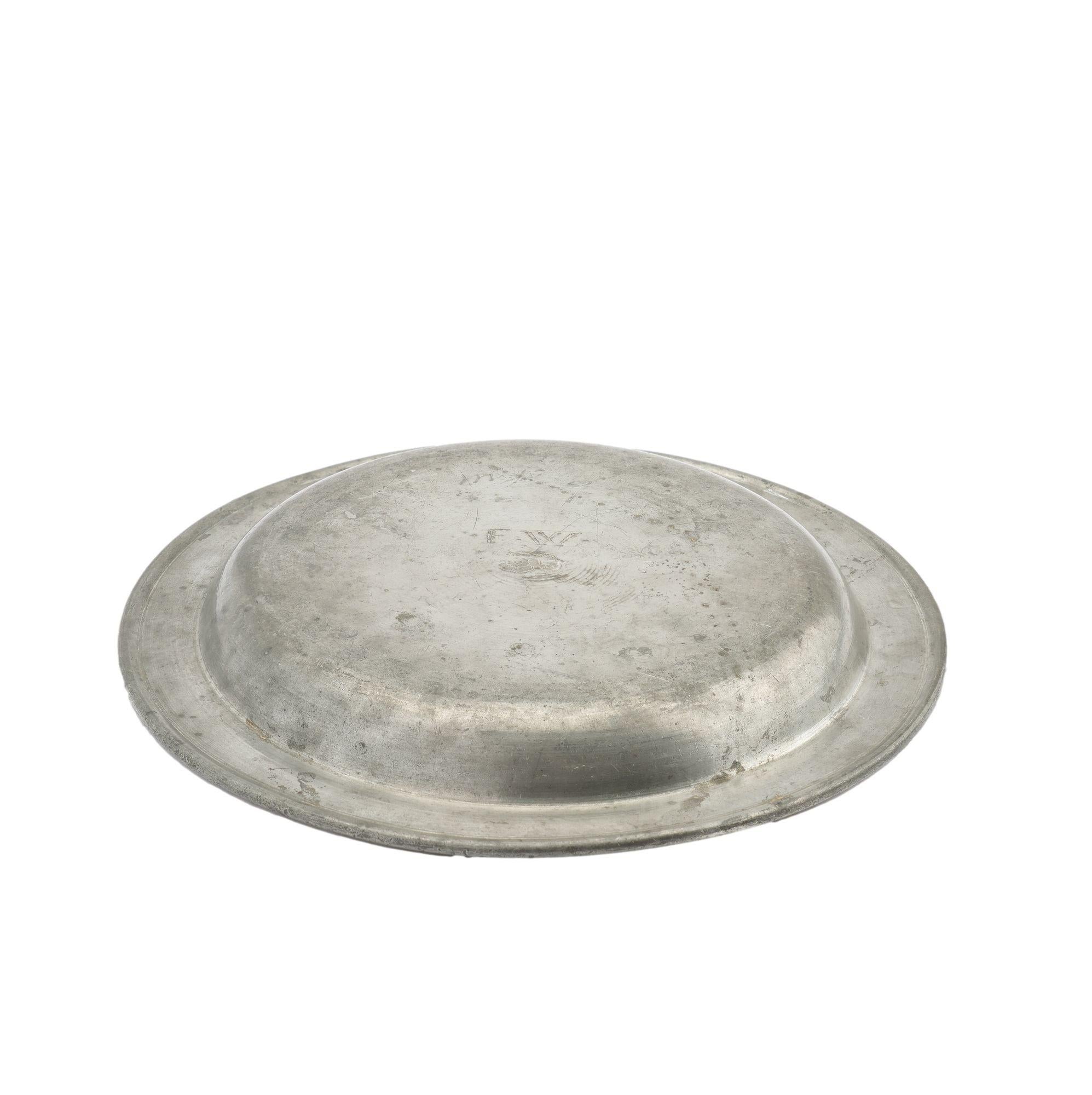 British English pewter plate with beaded rim and touch mark on the reverse, 1700's