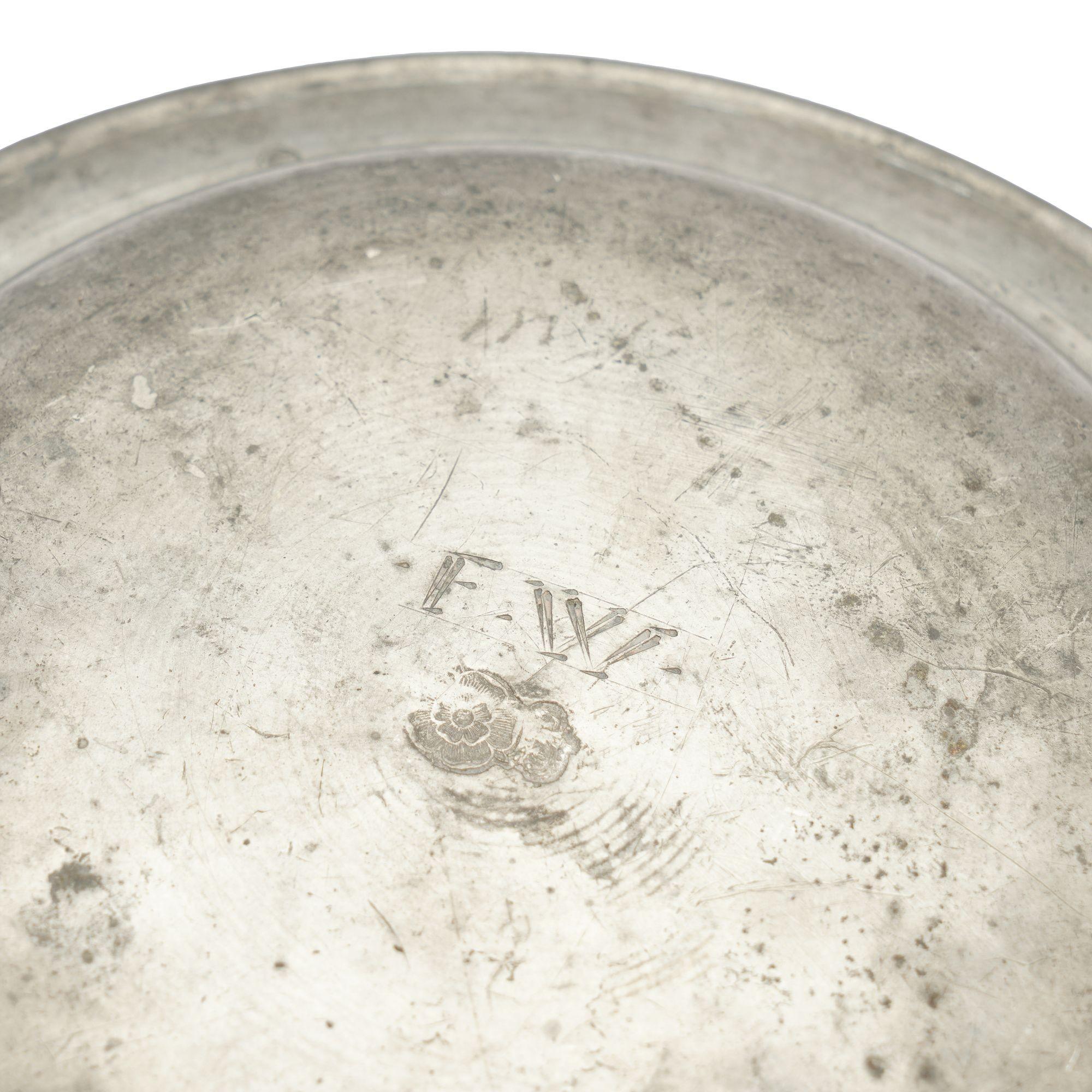 English pewter plate with beaded rim and touch mark on the reverse, 1700's 1