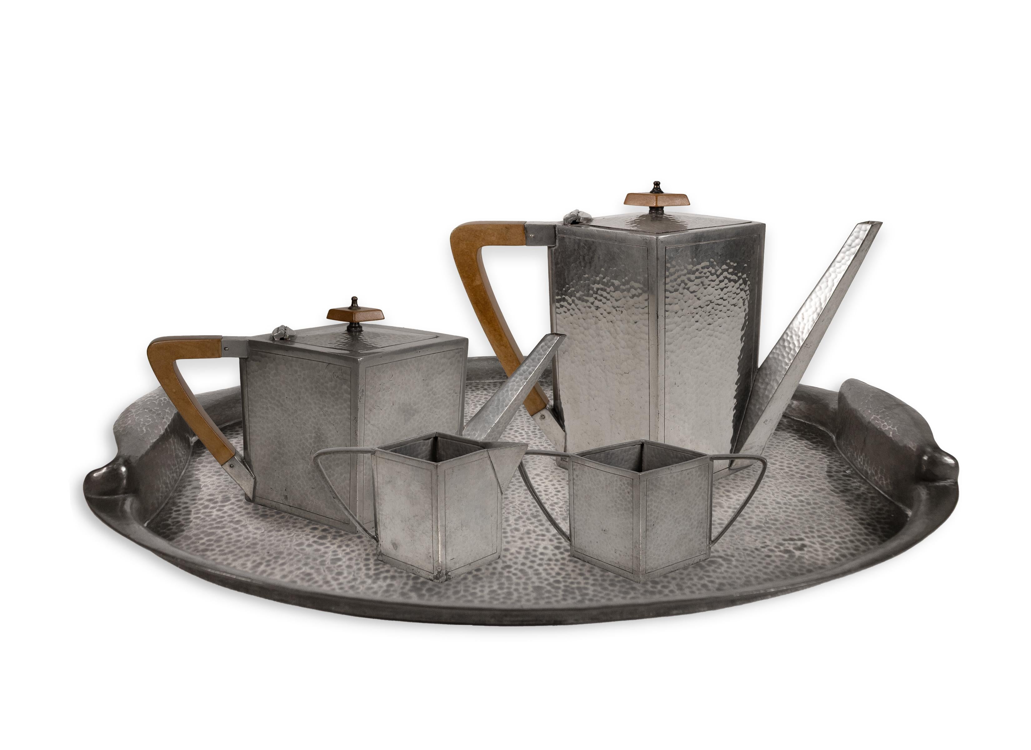 English Pewter Vintage Art Deco 5 Piece Tea Set By Gladwin Sheffield 12