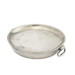 English pewter warming plate with drop handles by V&W Birmingham, 1808-1827