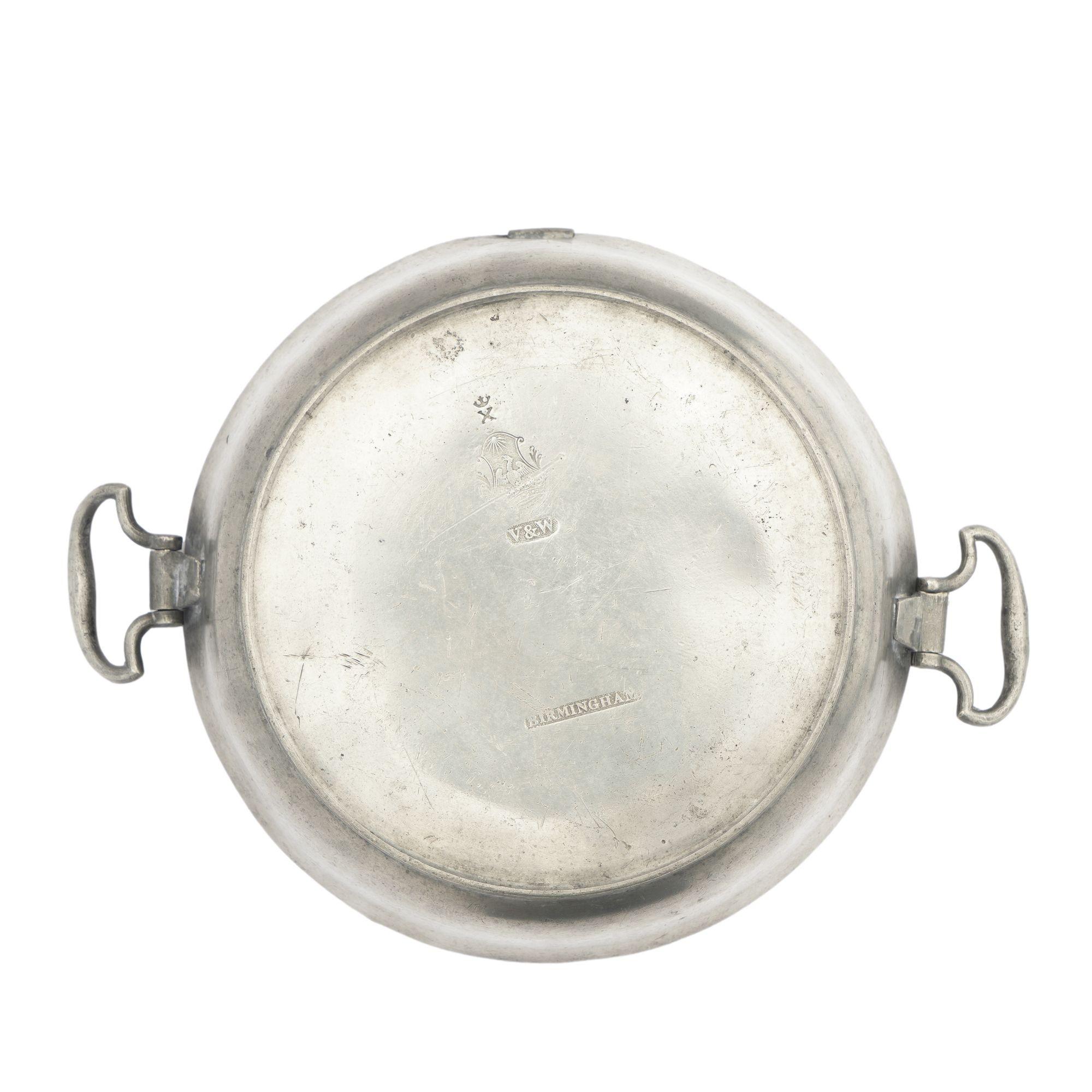 19th Century English pewter warming plate with drop handles by V&W Birmingham, 1808-1827 For Sale