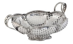 English Pierced Silver Centerpiece or Fruit Basket with Opposing Handles