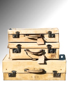 English Vellum Suitcases, Set of Three with Original Southampton Labels