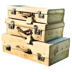 English Vellum Suitcases, Set of Three with Original Southampton Labels