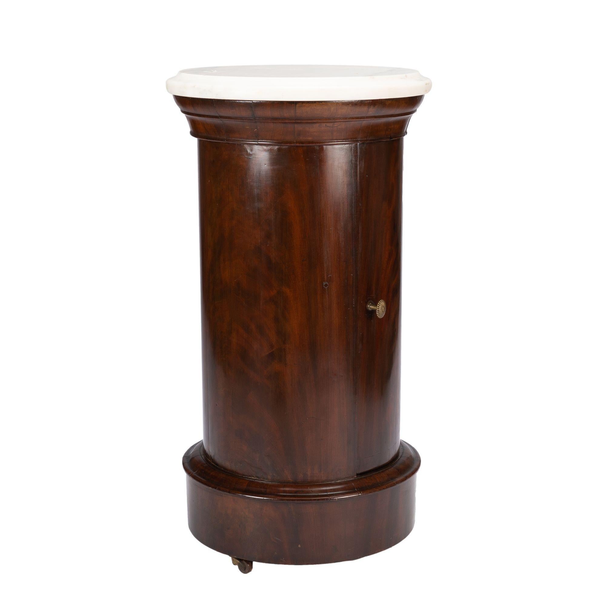Brass English Pillar Commode with Marble Top, 1820 For Sale
