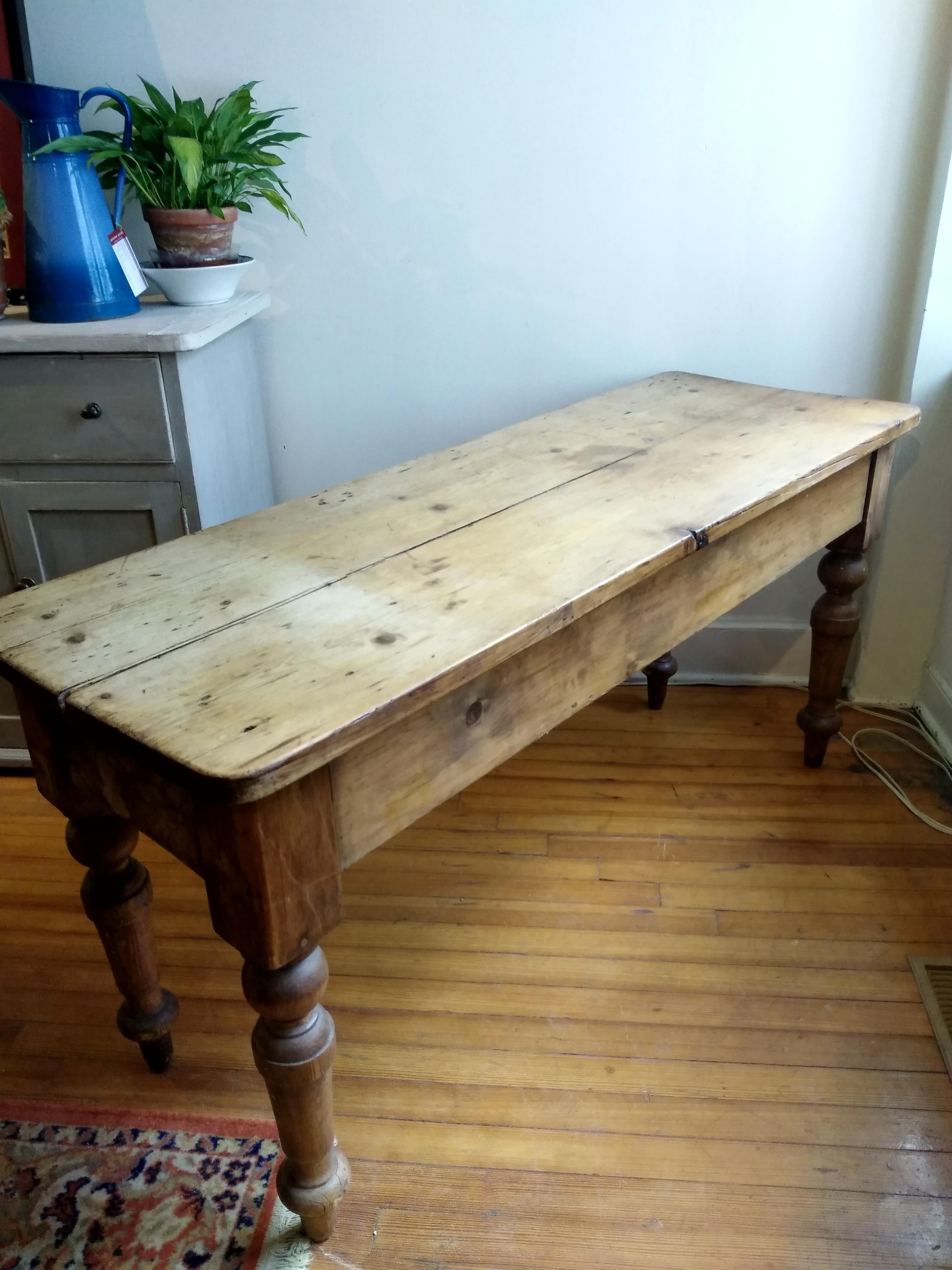 Mid-19th Century English Pine 1840 Rustic Serving Table with Original Glass Knobs