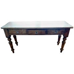 English Pine 1840 Rustic Serving Table with Original Glass Knobs