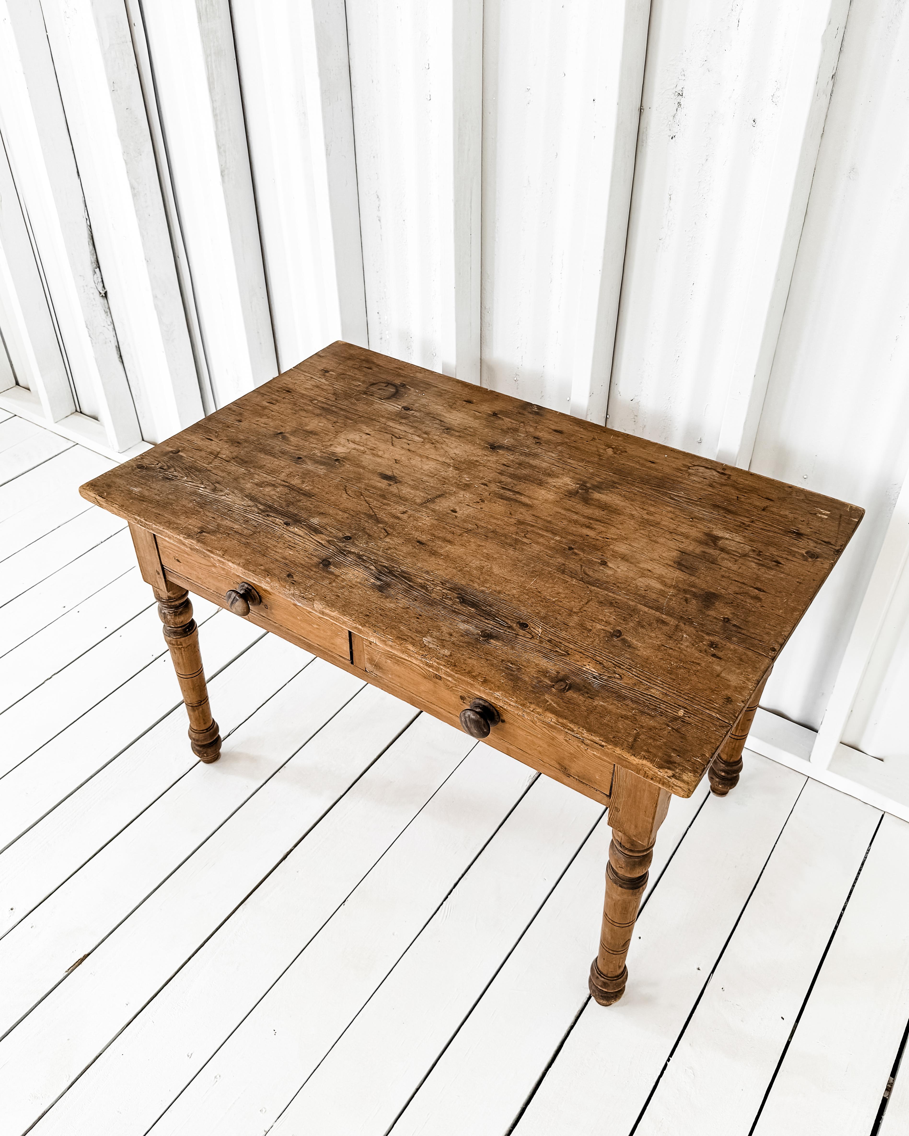 English Pine Accent Table with Two Center Drawers 7