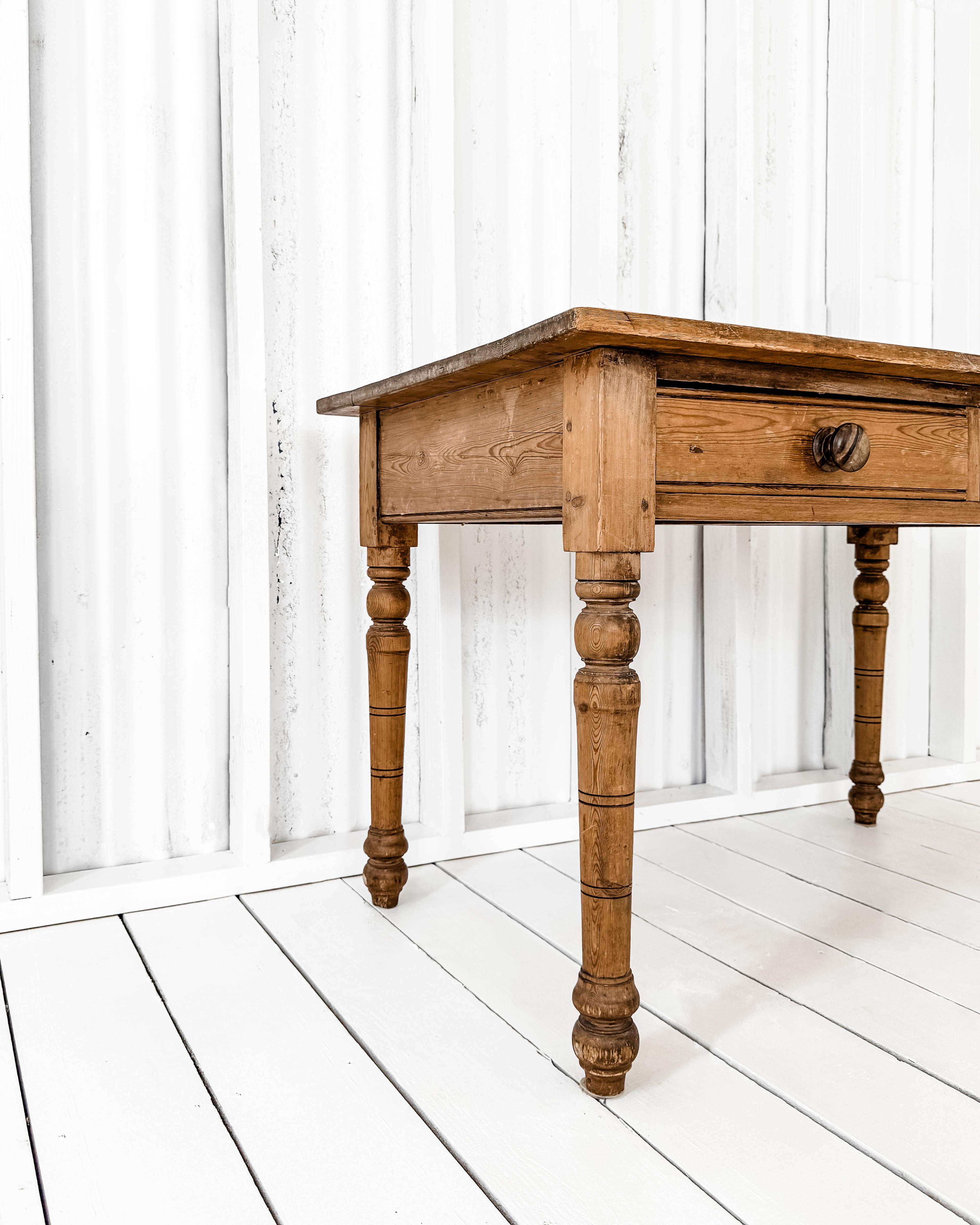 English Pine Accent Table with Two Center Drawers 2