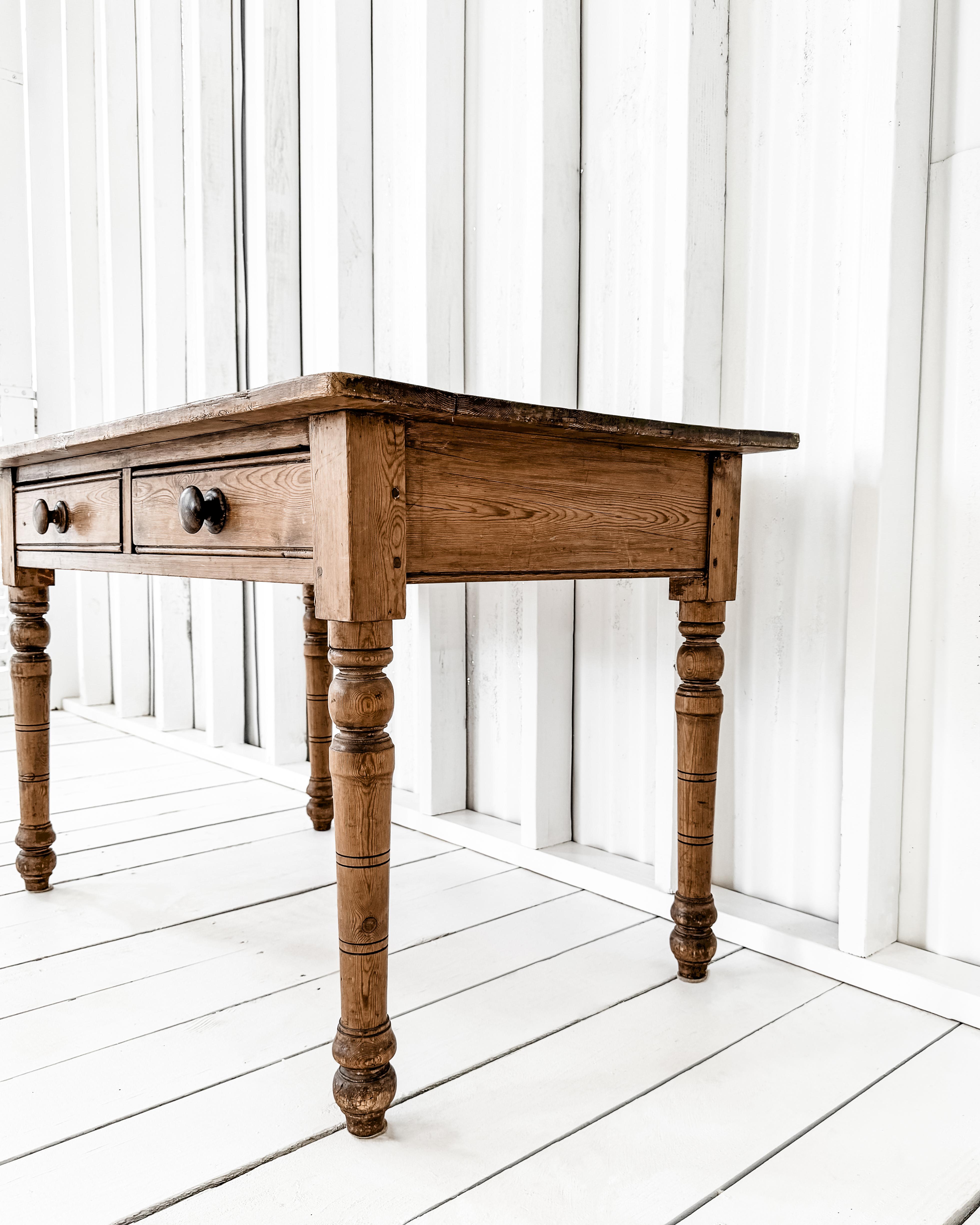 English Pine Accent Table with Two Center Drawers 5