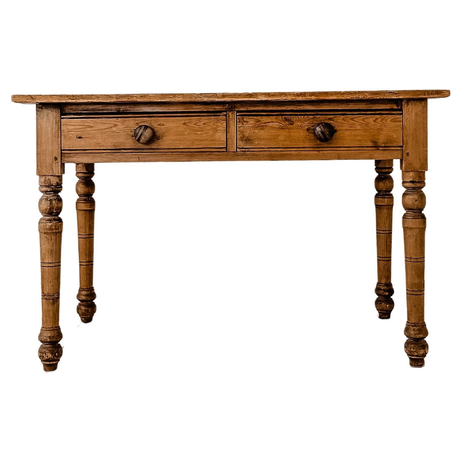 English Pine Accent Table with Two Center Drawers