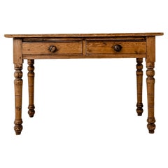 Antique English Pine Accent Table with Two Center Drawers