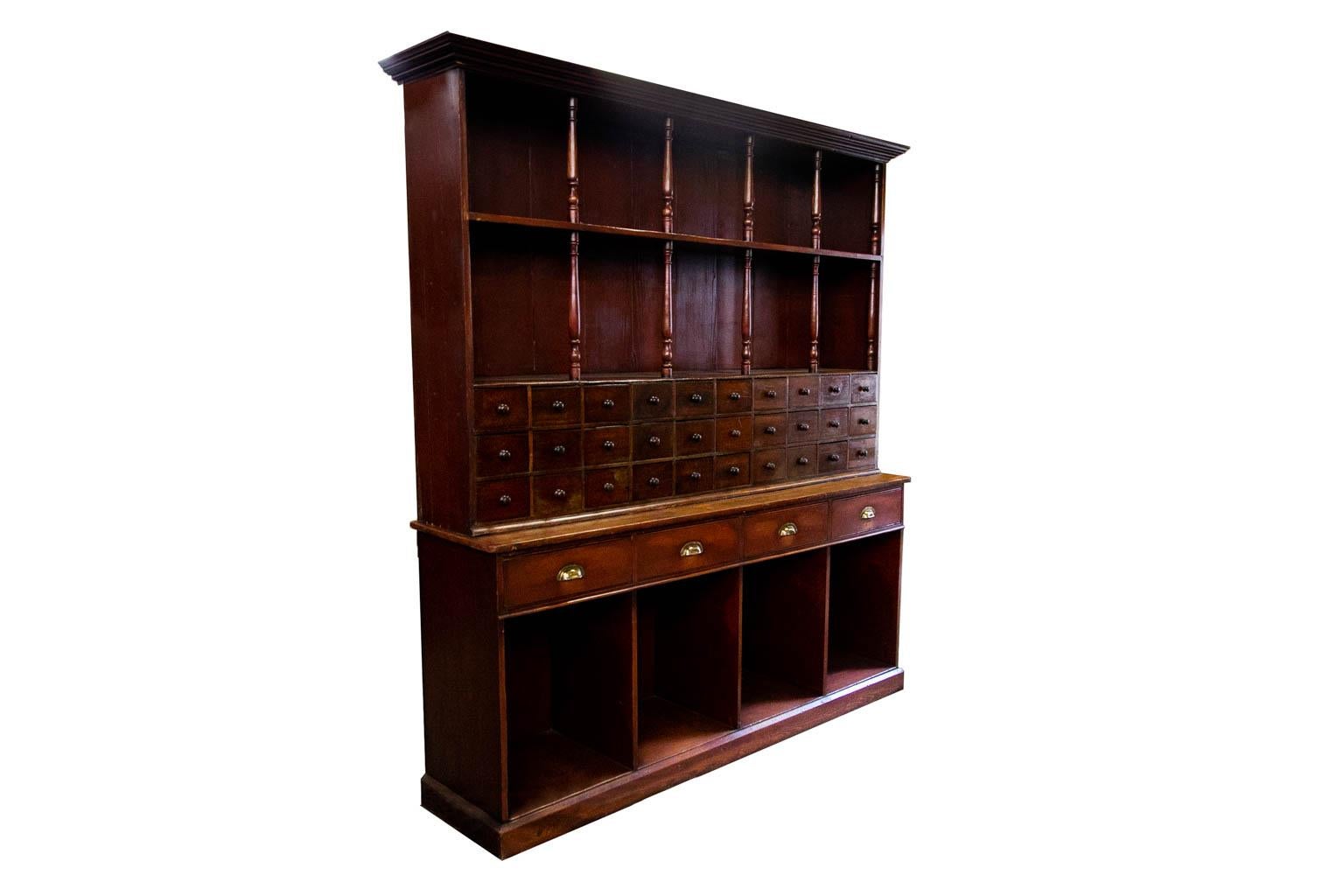 Brass English Pine and Mahogany Apothecary Shelf/Cupboard