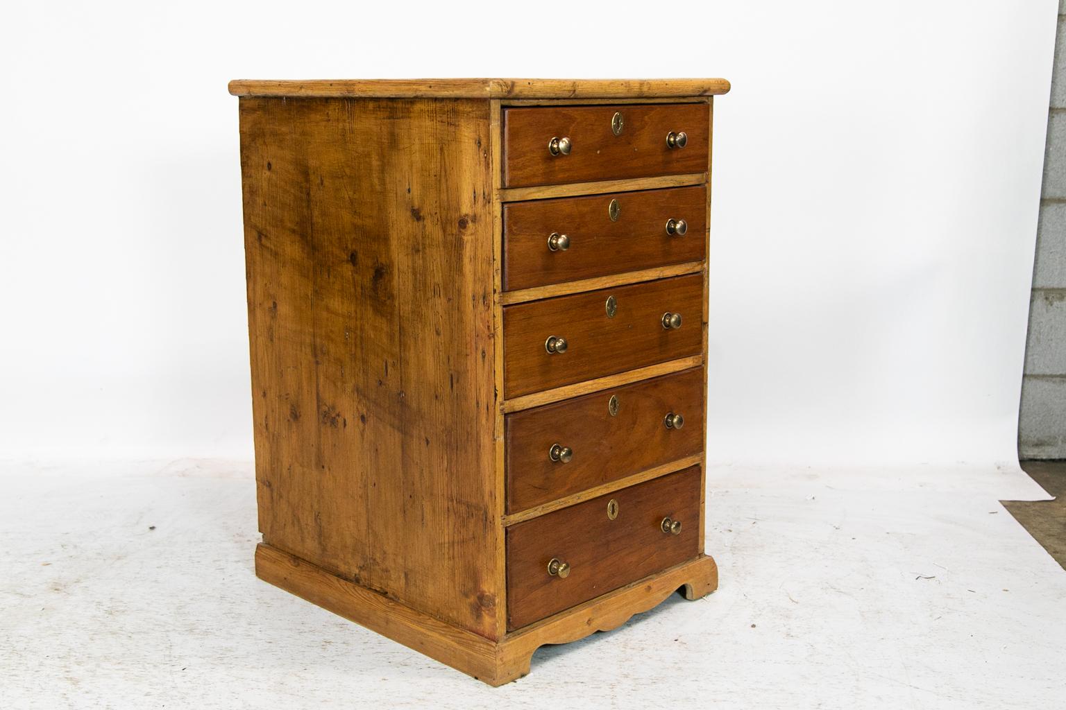 Mid-19th Century English Pine and Mahogany Five-Drawer Chest For Sale