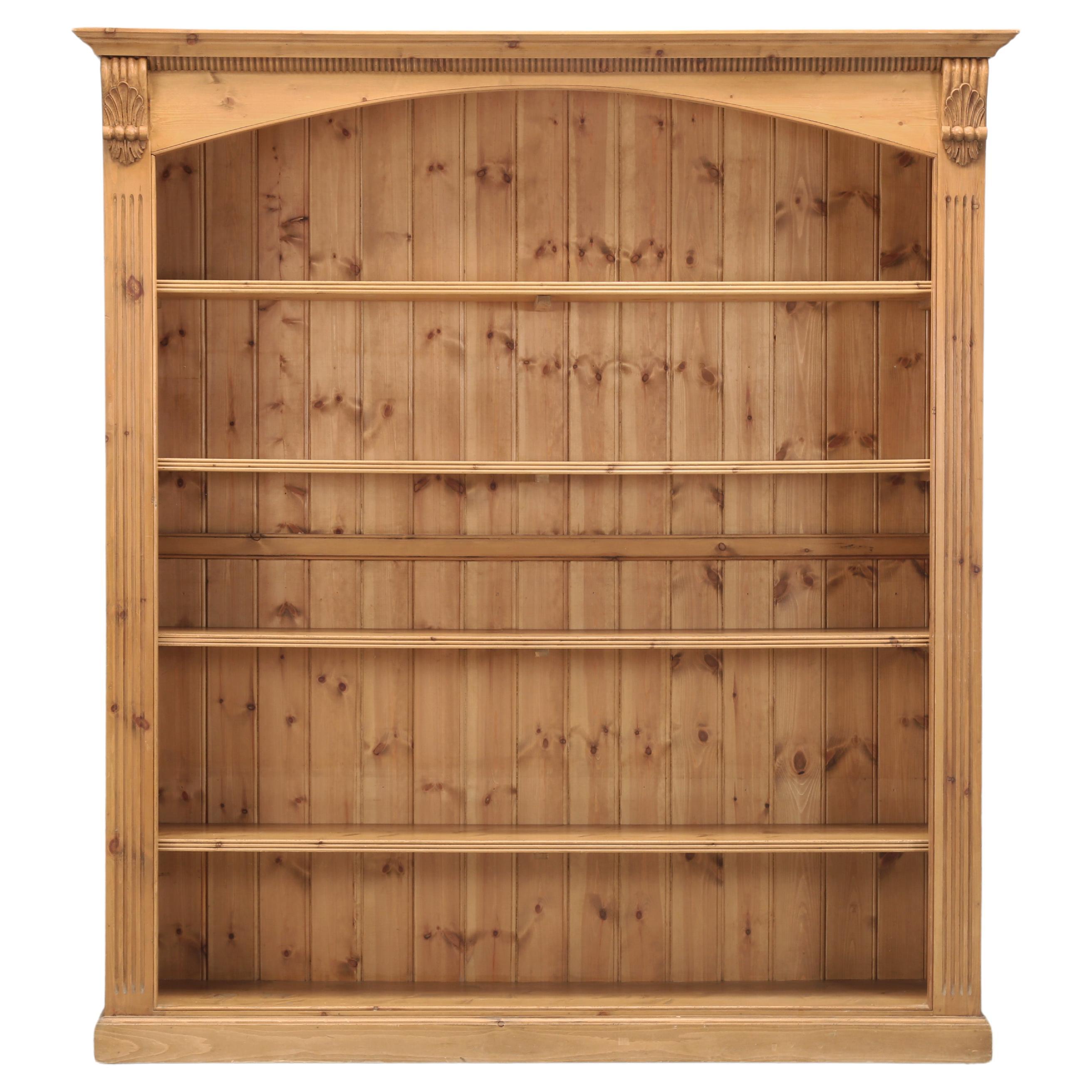 English Pine Bookcase Exceptionally Wide, Traditional Beeswax Finish by Chrispyn For Sale