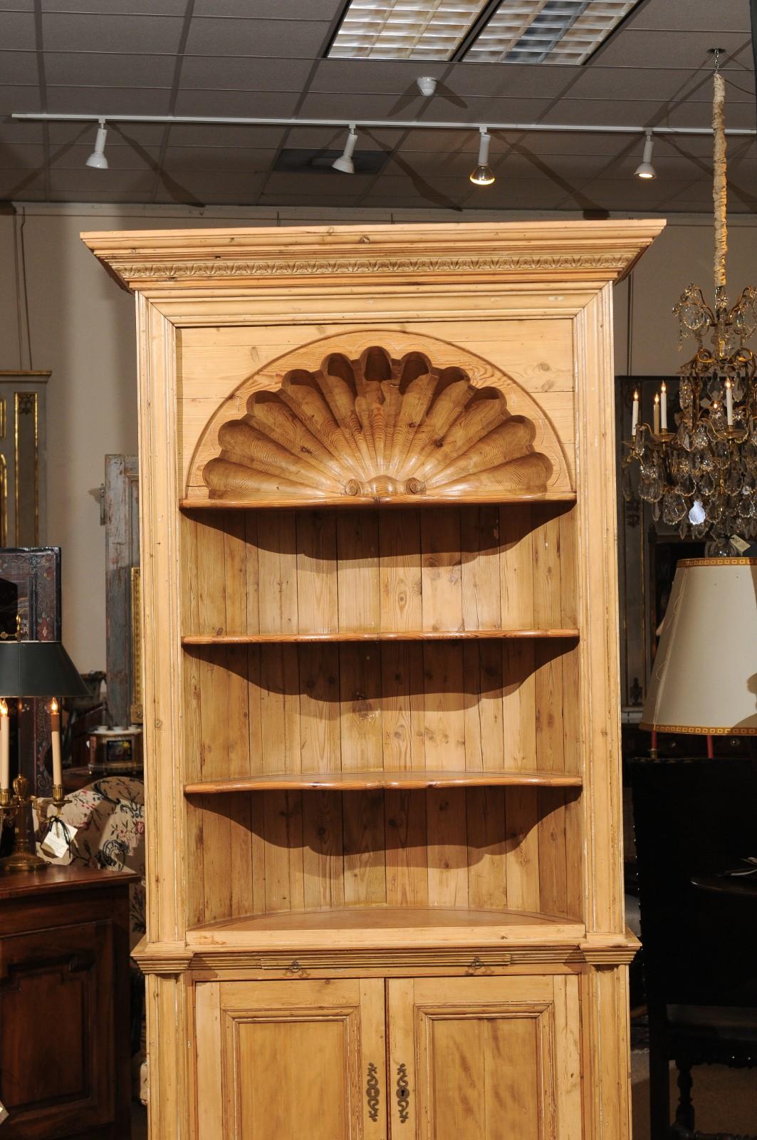 20th Century English Pine Bookcase with Shell Carving
