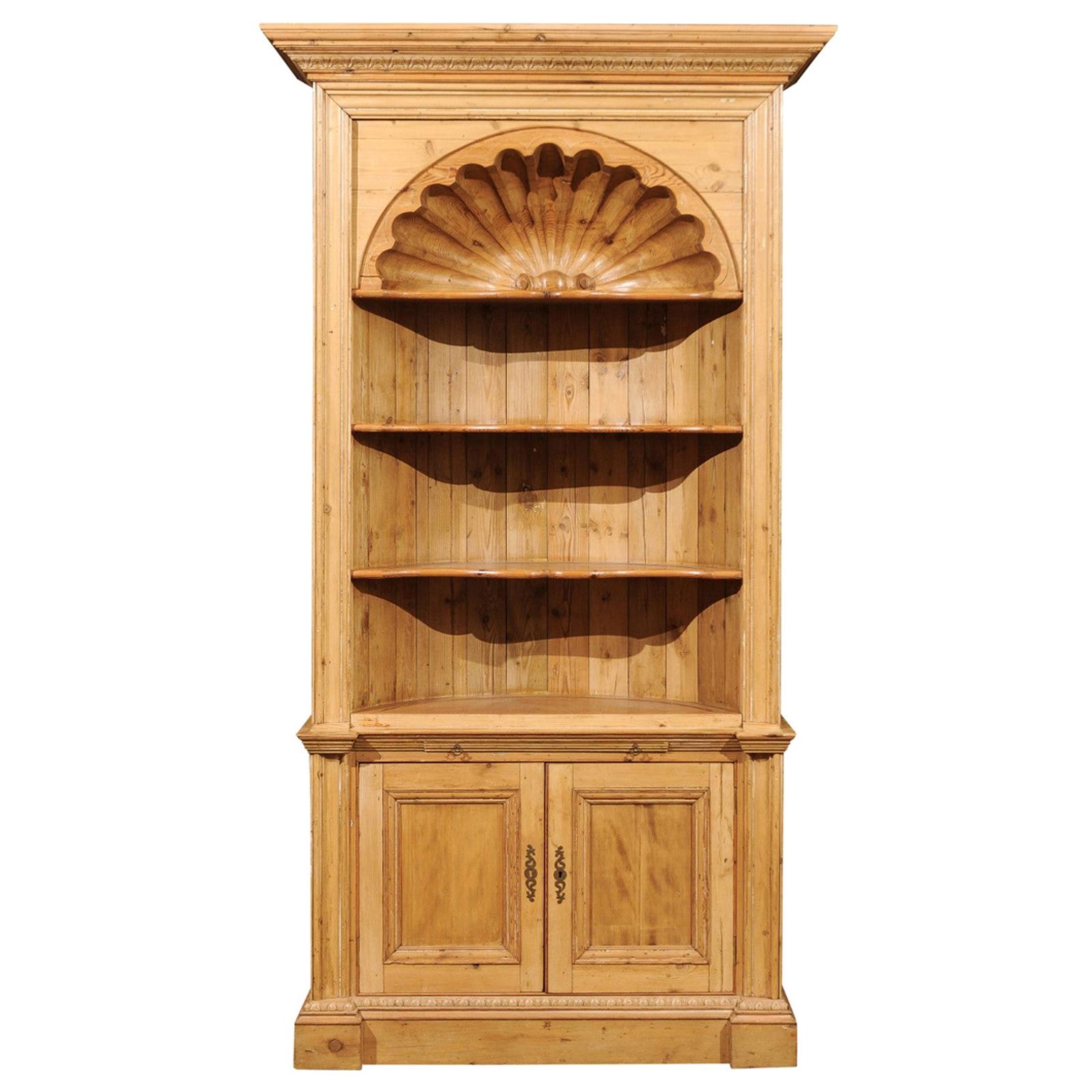 English Pine Bookcase with Shell Carving