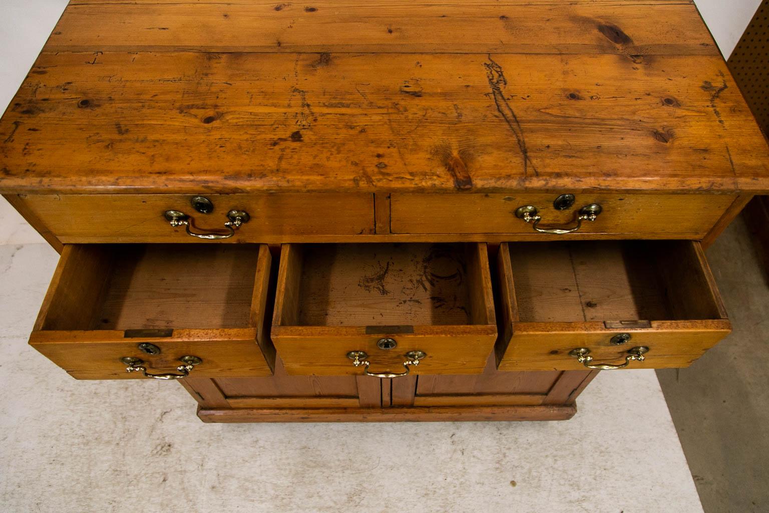 Brass English Pine Buffet Cupboard For Sale