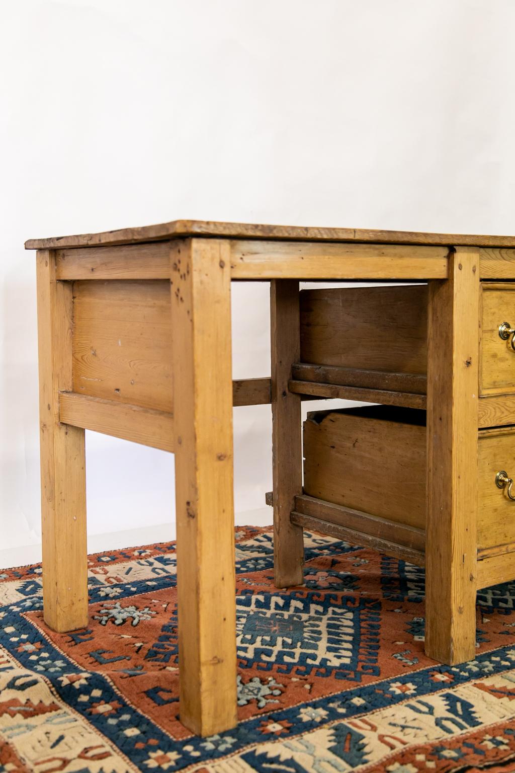 Brass English Pine Child's Desk For Sale