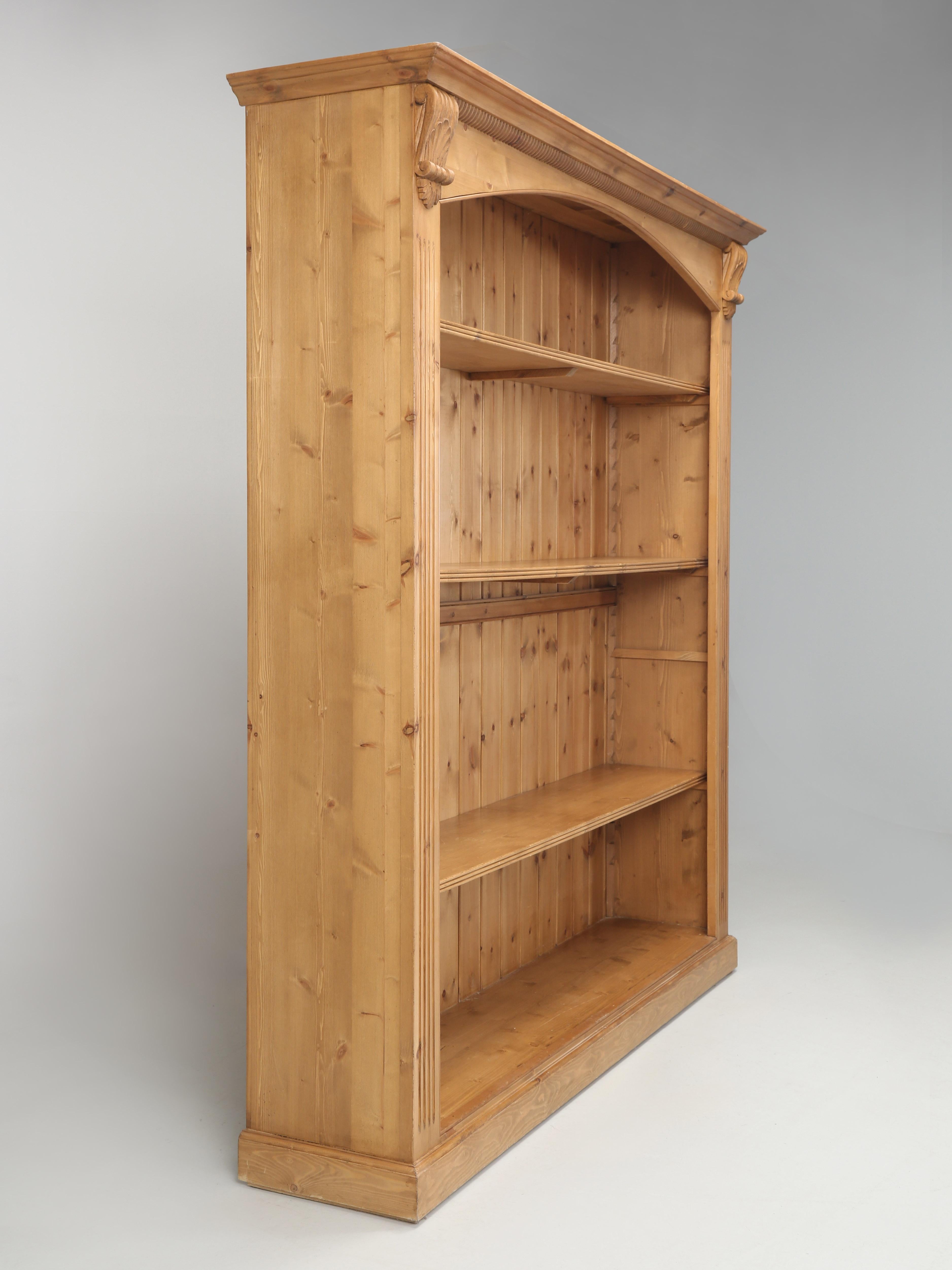 Hand-Crafted English Pine Country Bookcase Over 6 Feet Wide, Traditional Beeswax by Chrispyn For Sale