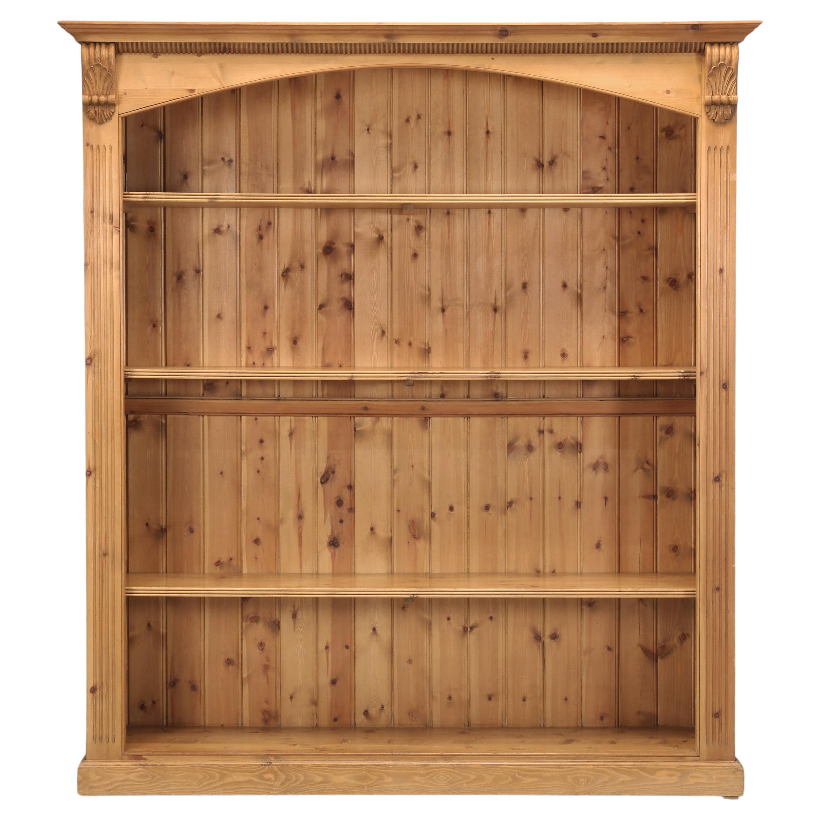 English Pine Country Bookcase Over 6 Feet Wide, Traditional Beeswax by Chrispyn For Sale