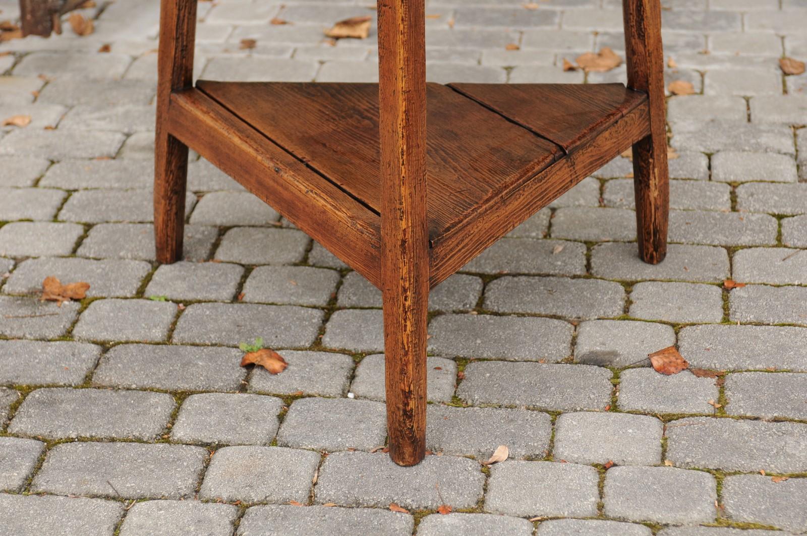 English Pine Cricket Table with Circular Top and Triangular Shelf, circa 1870 2