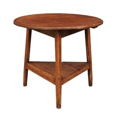 English Pine Cricket Table with Circular Top and Triangular Shelf, circa 1870