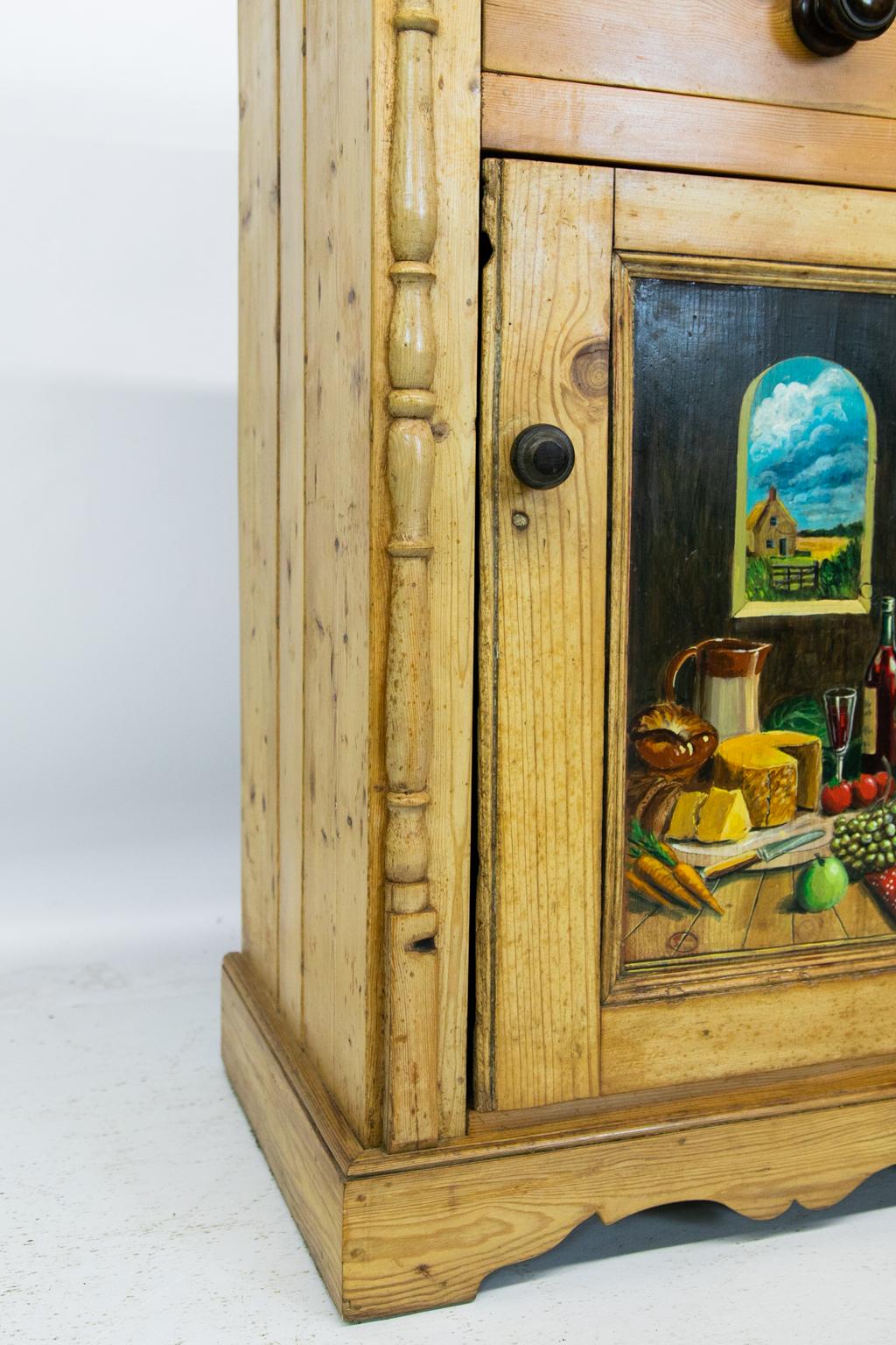 Hand-Painted English Pine Cupboard For Sale