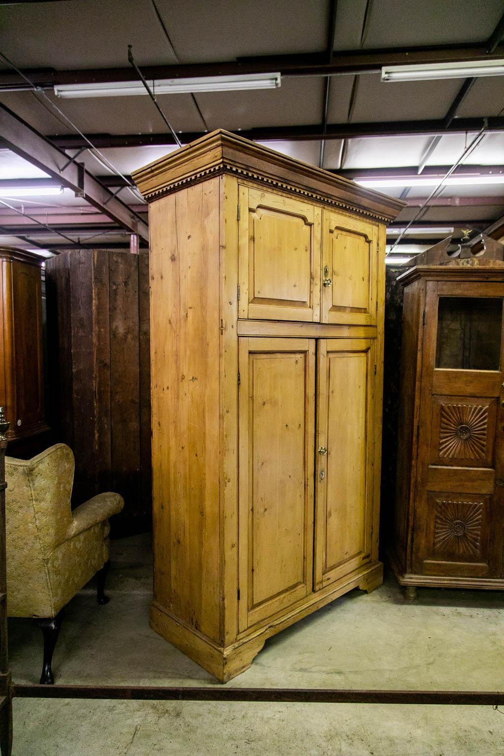 Brass English Pine Cupboard For Sale