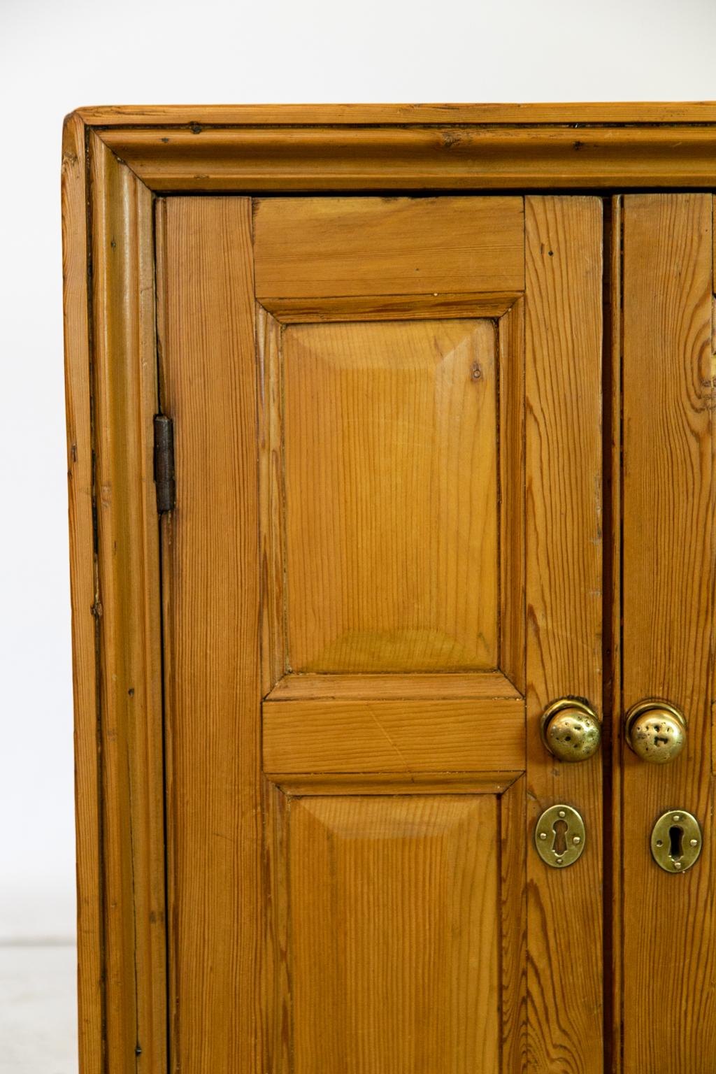Brass English Pine Double Door Cupboard