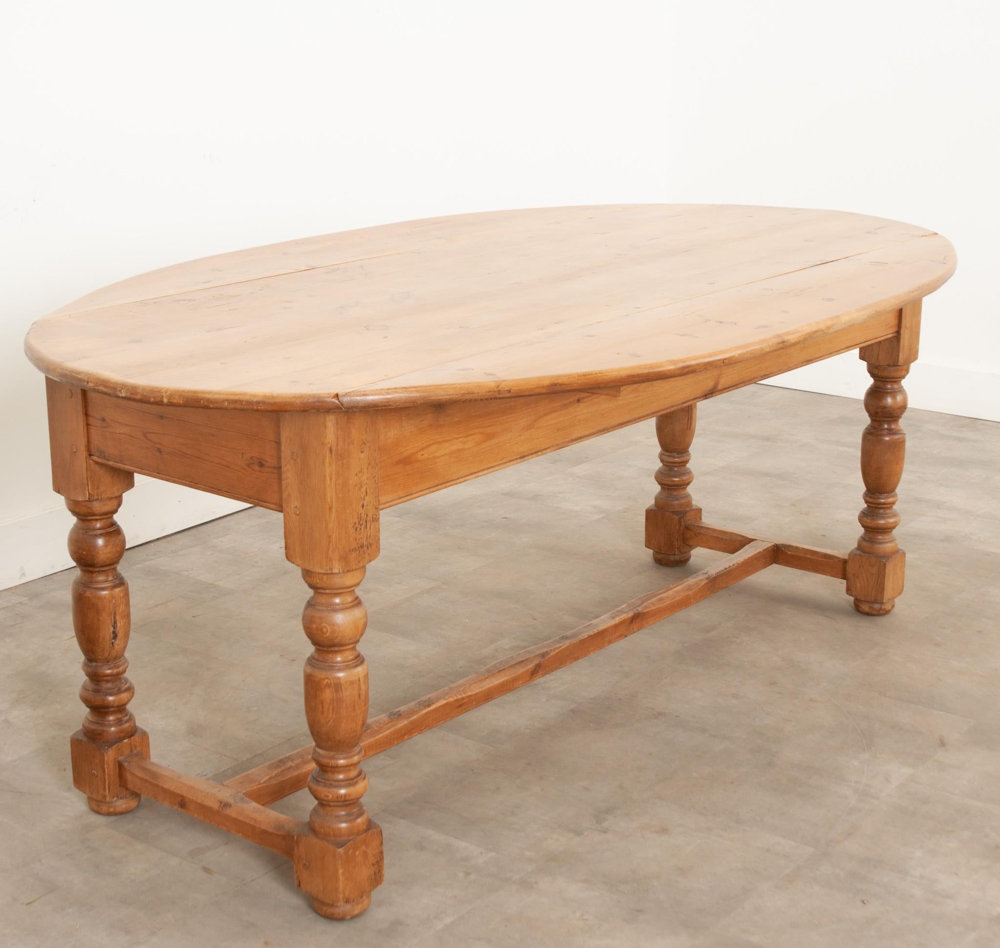 Hand-Carved English Pine Drop Leaf Dining Table For Sale
