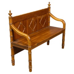 Antique English Pine Faux Bamboo Bench with Panelled Back, Diamond Motifs - 19th Century