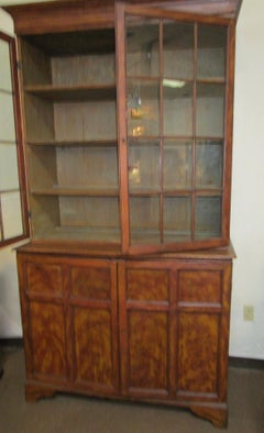 English Pine Faux Mahogany Painted Cupboard w/24 Handblown Glass Panels 1820c
