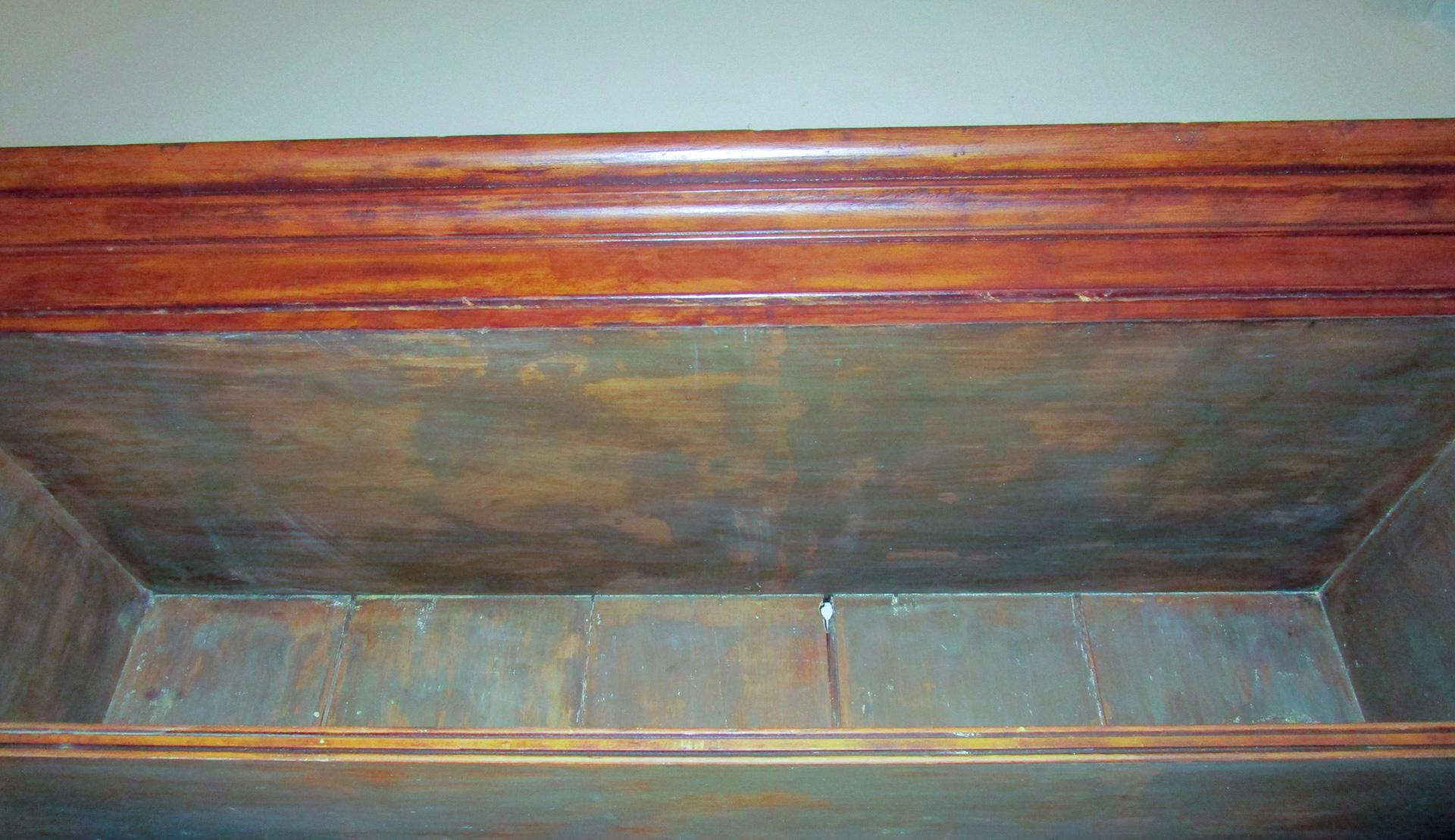 English Pine Faux Mahogany Painted Cupboard w/24 Handblown Glass Panels 1820c 1