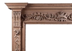 English Pine Fireplace with Carved Fruit & Foliage