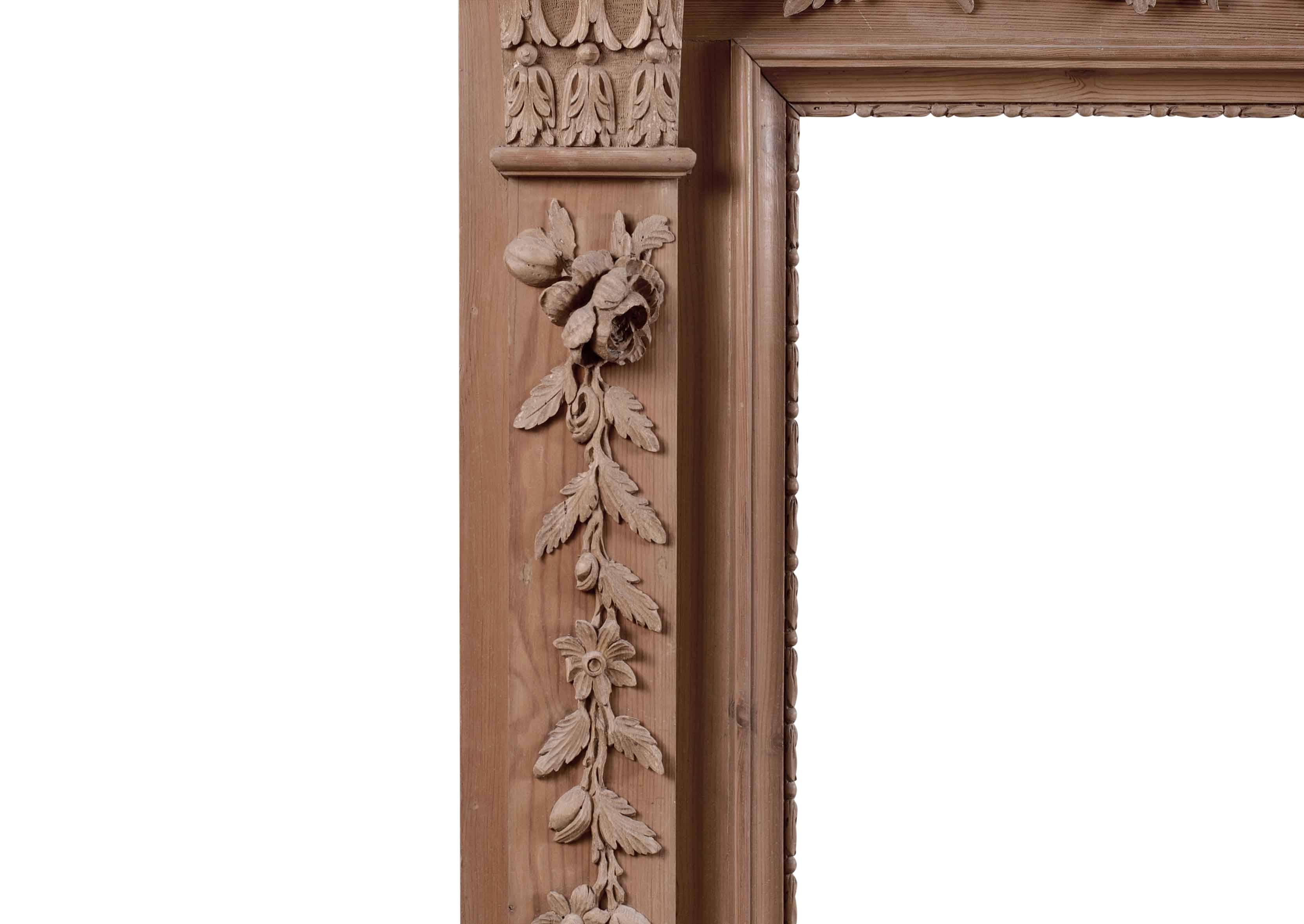 Other English Pine Fireplace with Carved Fruit & Foliage For Sale