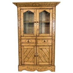 Antique English Pine Glass Door Cupboard