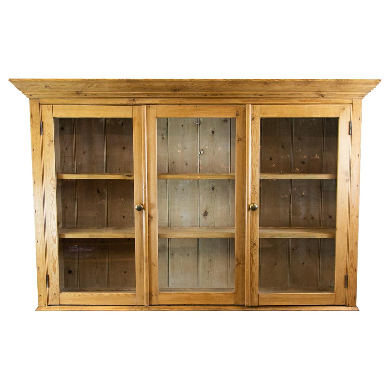 English Pine Hanging Cabinet with Glass Doors