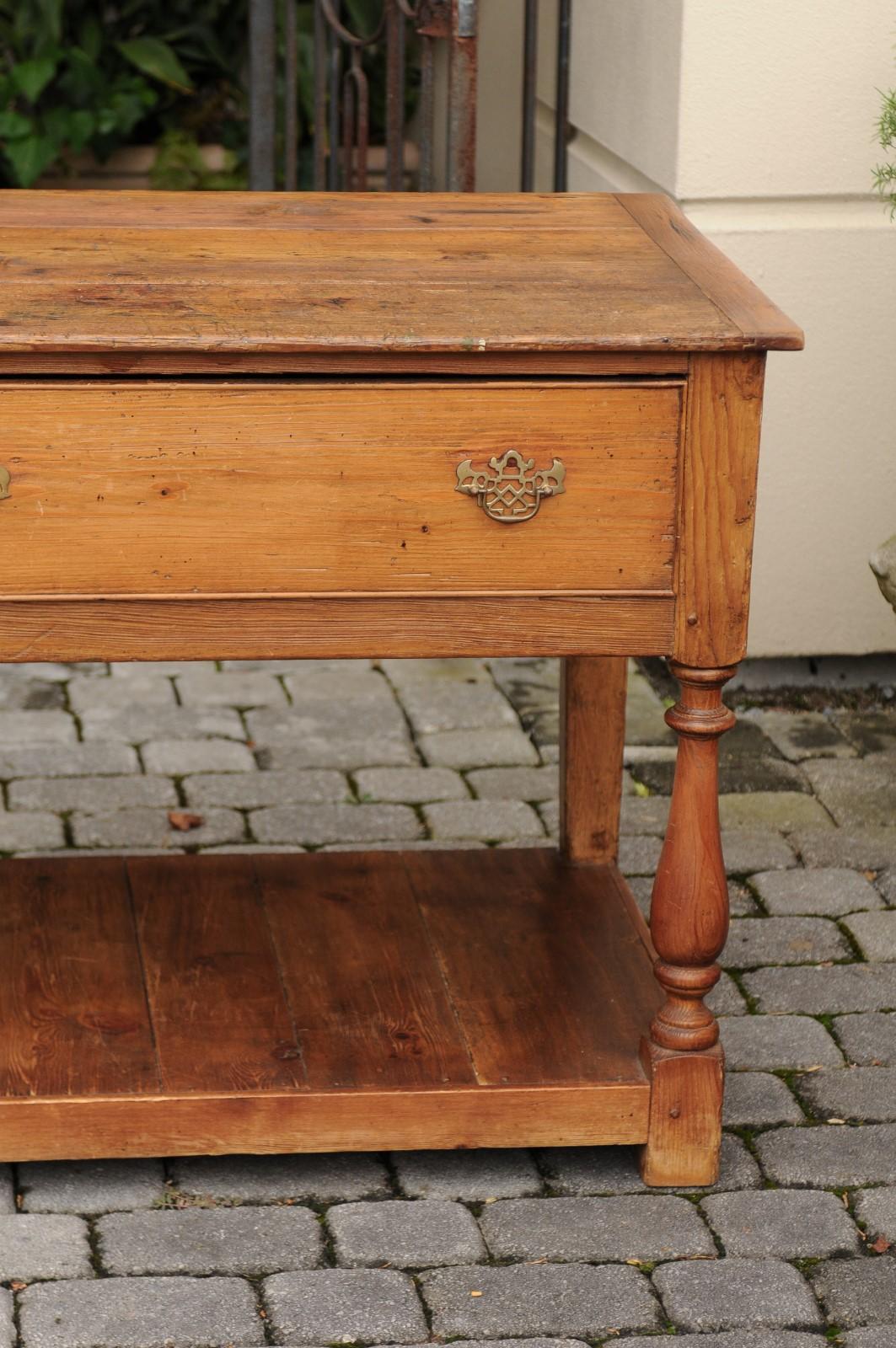 English Pine Low Dresser with Drawers, Baluster Legs and Potboard, circa 1880 5