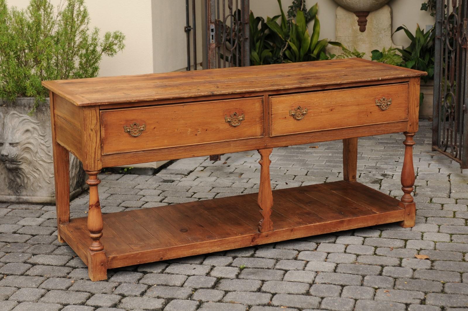 English Pine Low Dresser with Drawers, Baluster Legs and Potboard, circa 1880 6