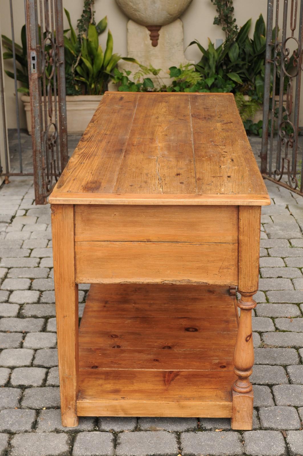 English Pine Low Dresser with Drawers, Baluster Legs and Potboard, circa 1880 10