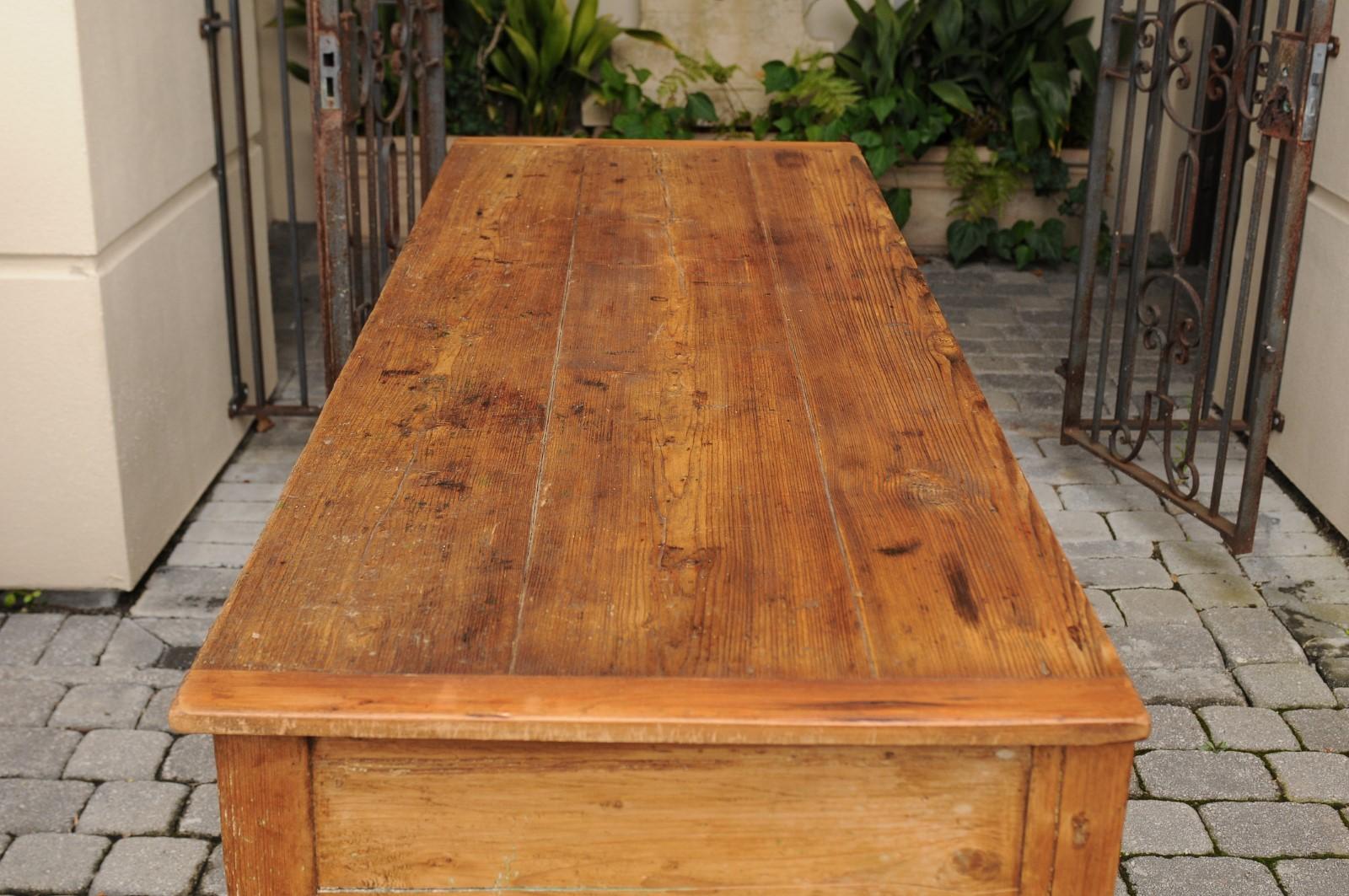 19th Century English Pine Low Dresser with Drawers, Baluster Legs and Potboard, circa 1880