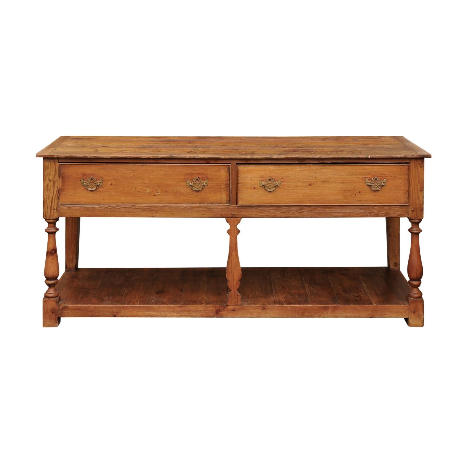 English Pine Low Dresser with Drawers, Baluster Legs and Potboard, circa 1880